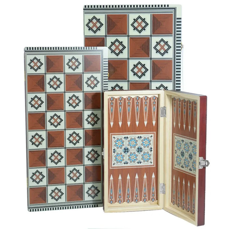 Portable Folding Wooden 3-in-1 Chessboard High-End Sensation for International Chess Casual Entertainment