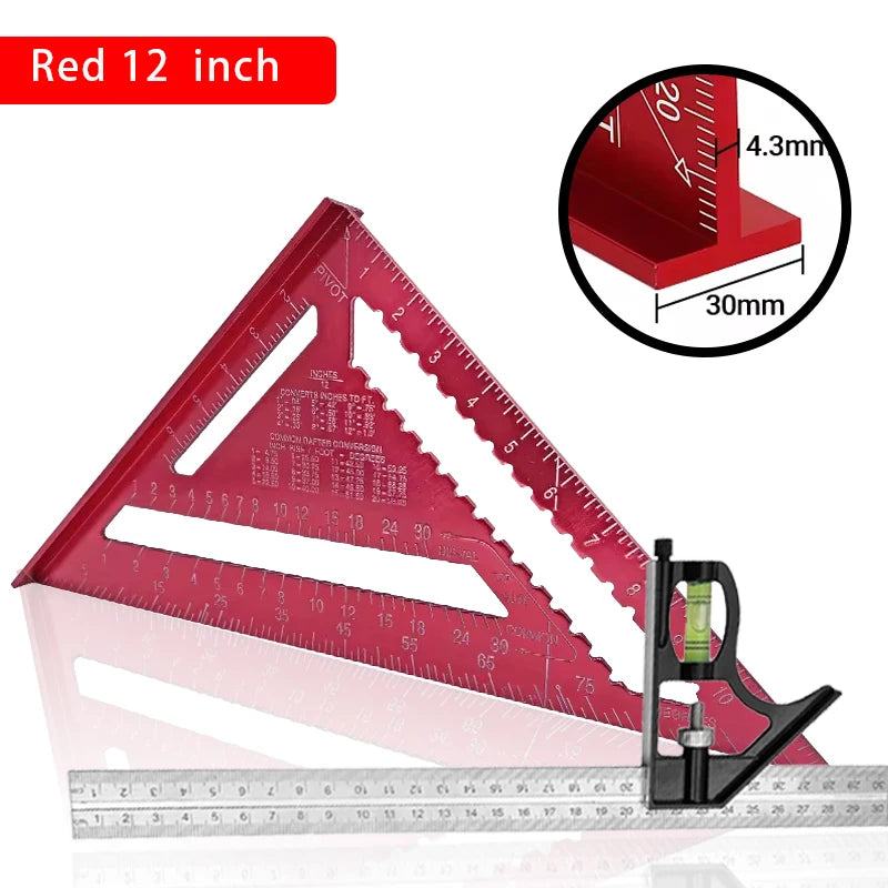 Premium Rafter Square and Combination Triangle Square Set, Woodworking Framing Square, Ruler and Protractor Tool Set