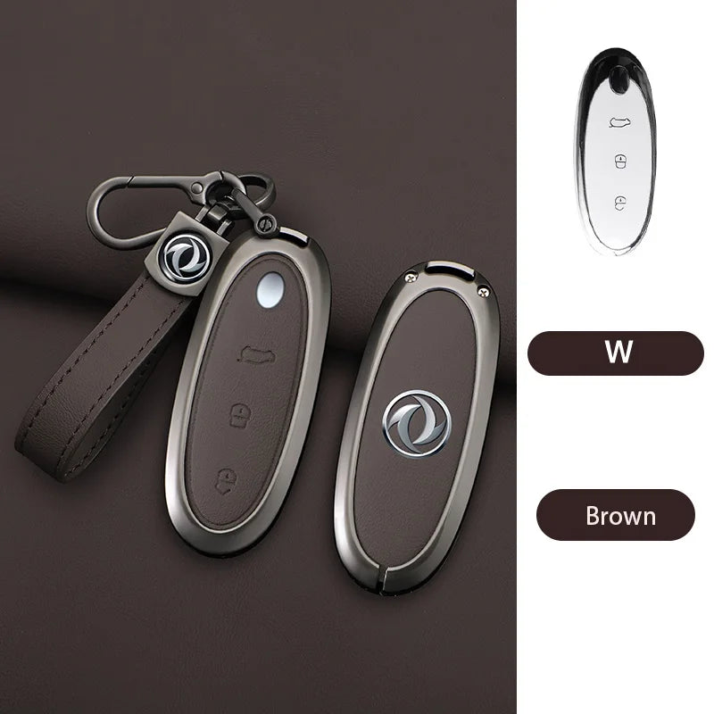 3 Buttons Zinc Alloy + Leather Car Key Case Cover Shell Skin Holder For 2024 Dongfeng NAMMI 01 new Energy Remote Key Protection