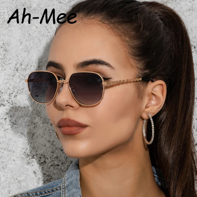 Hiking New Women Square Anti Light Glasses Vintage Alloy Frames Gradient Sun Glasses Retro Punk Metal Shades Oculos De Sol