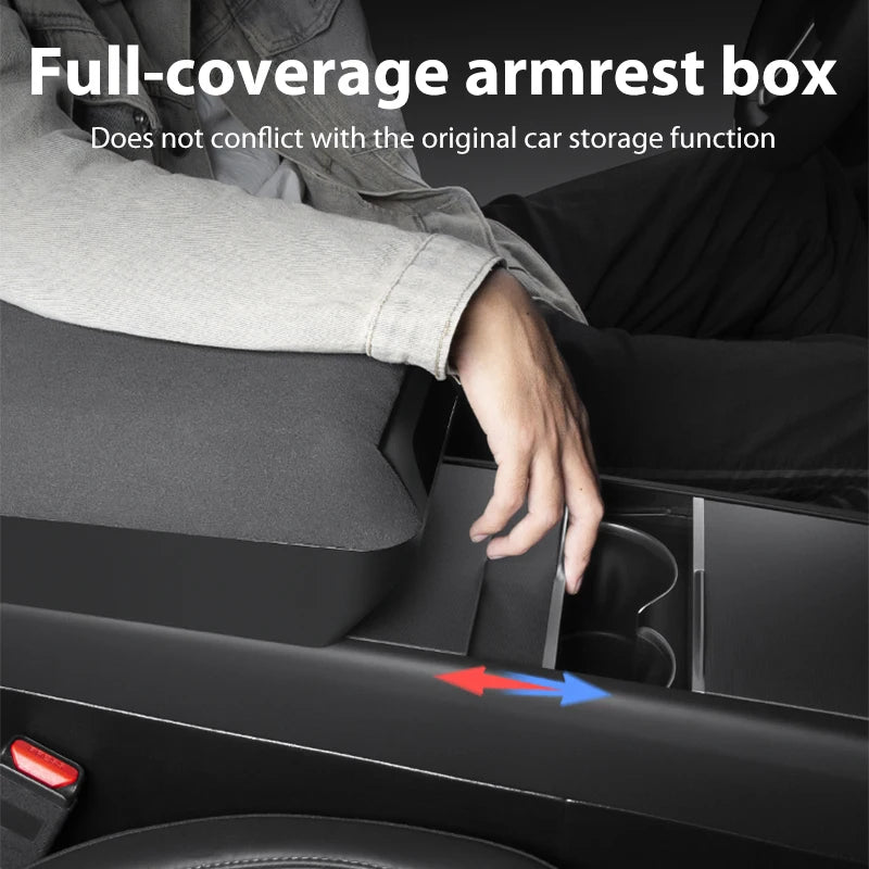 Lcars Special Car-Specific Armrest Box Suitable for the New Tesla Model Y/Yl/3 Original Armrest Box, Height-Increasing Storage Box, Suede Armrest Box Height-Increasing Storage Organizer