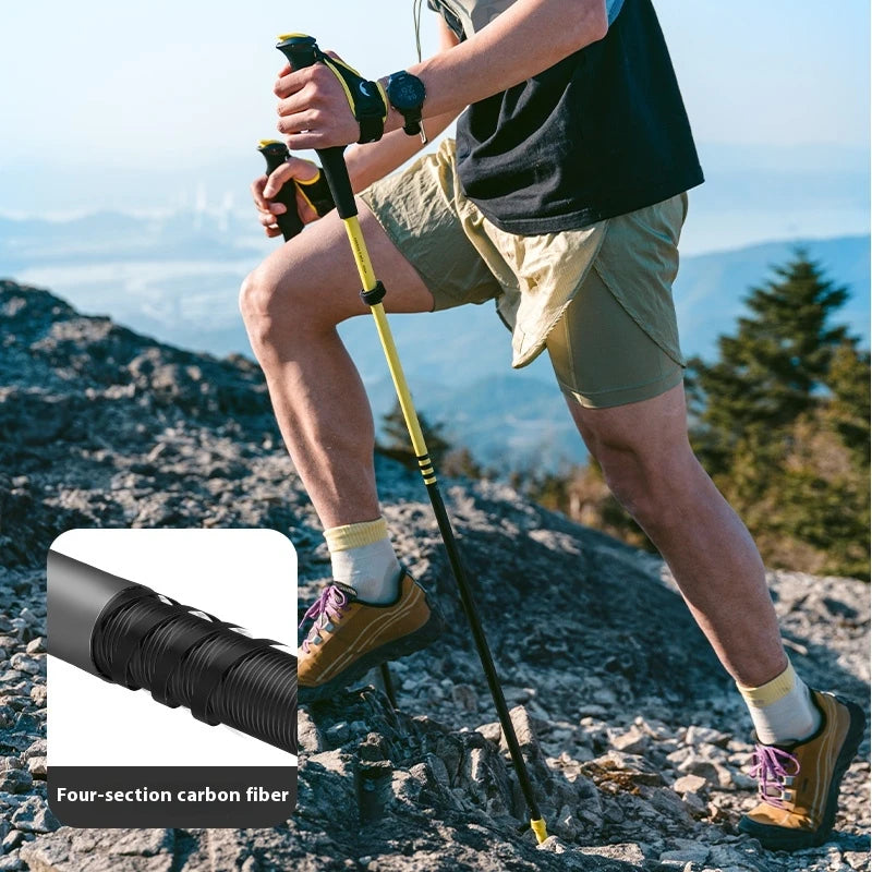 Naturehike Carbon Fiber Folding Walking Stick 4 Sections Lightweight Camping Mountain-climbing Hiking Trekking Pole 110cm 120cm
