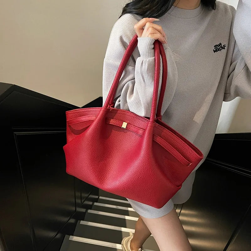Luxury Fashion Niche Design Soft PU Leather Tote Bag Spacious Capacity Women's Shoulder Bag Crossbody Bag Commuting Travel
