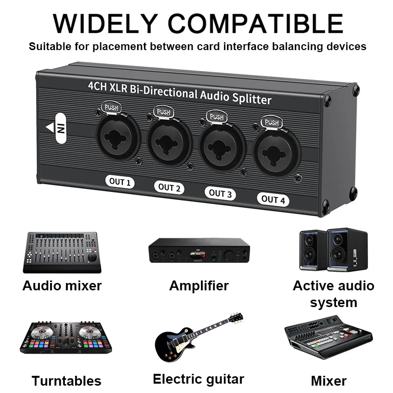 HTA004P-1X4 XLR Balanced Audio Splitter Box 6.5 XLR 1 In 4 Out Bidirectional Signal Splitter Audio Signal Splitter Box