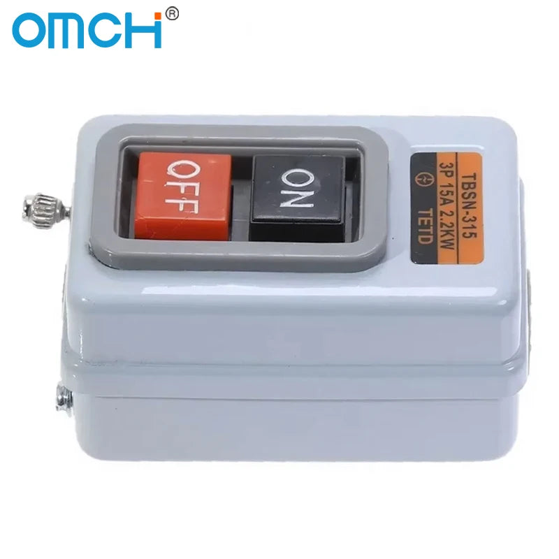 OMCH Push Button Power Switch Three Phases Power Control Start Switch AC 380V 15A 3P 2.2KW TBSN-315 TBSS-315