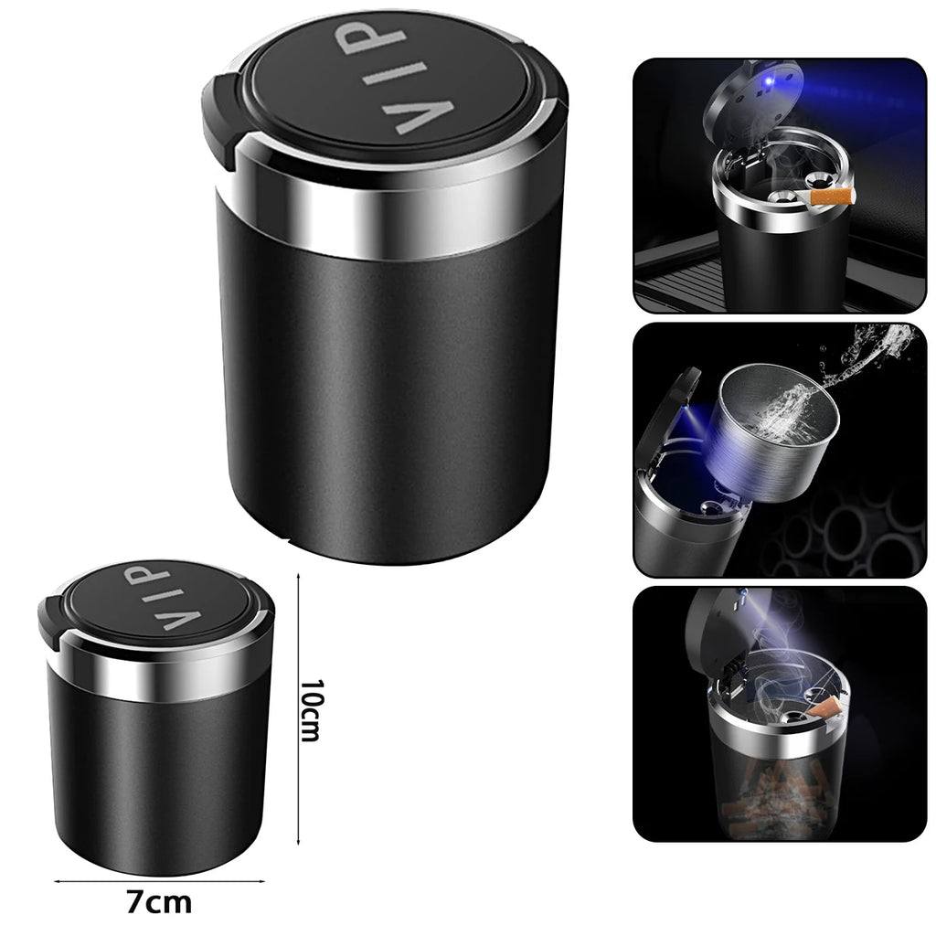 Car Ashtray Cup with Lid Anti-Odor Stainless Steel LED Light One-Click Open Car Ashtray Portable Removable Fireproof