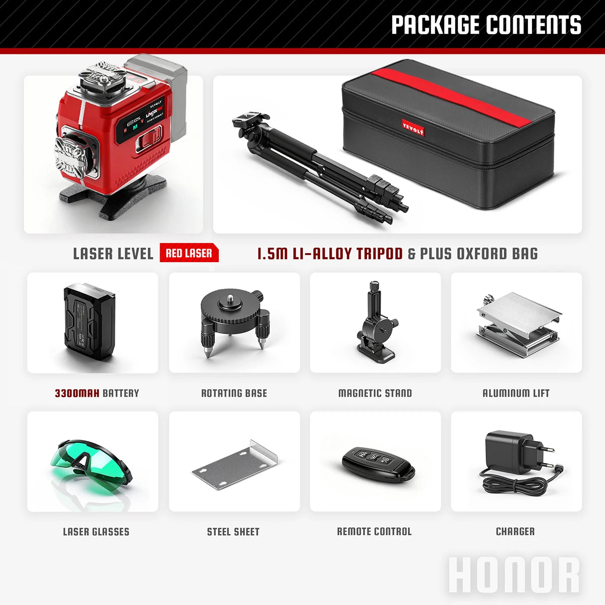 YEVOLT Industrial 16-Line Laser Level Auto-Calibration ±4° Self-Leveling Angle Outdoor Landscaping Anti-Shock Design