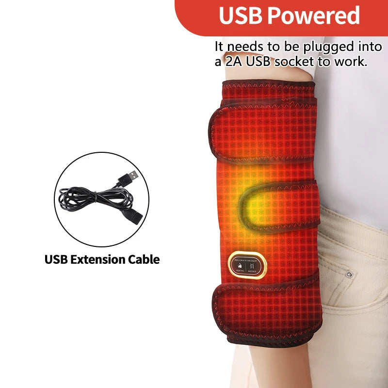 USB Electric Heating Elbow Brace Heating Pad Vibration Massage Wellness Protector Relieve Joint Fatigue Home Relax 3 Modes