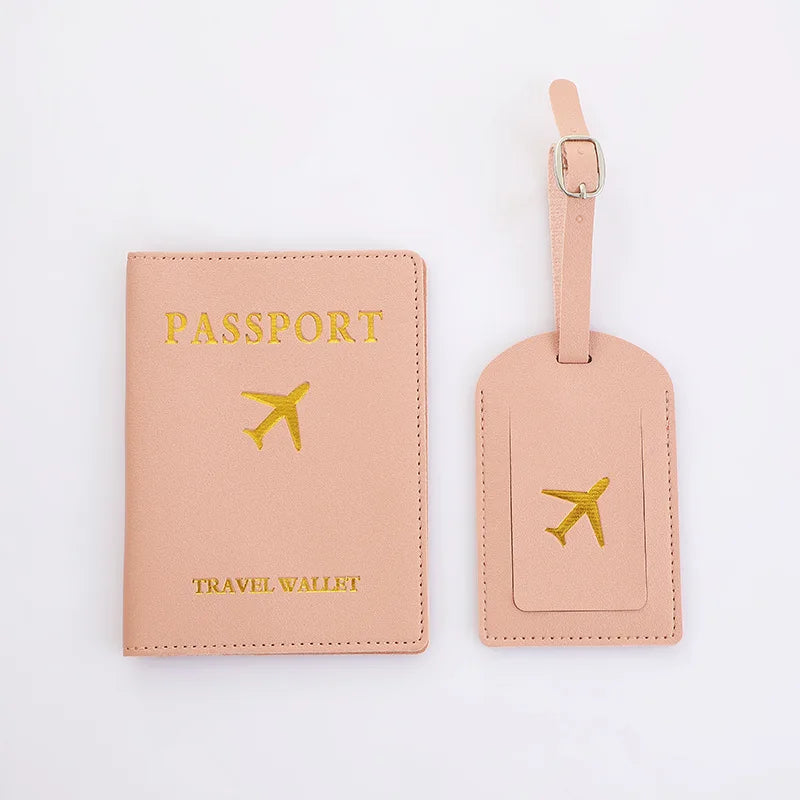 2Pcs/Set PU Travel Passport Cover Luggage Tag Suitcase Identifier Label Baggage Boarding Bag Tag Name ID Address Passport Holder