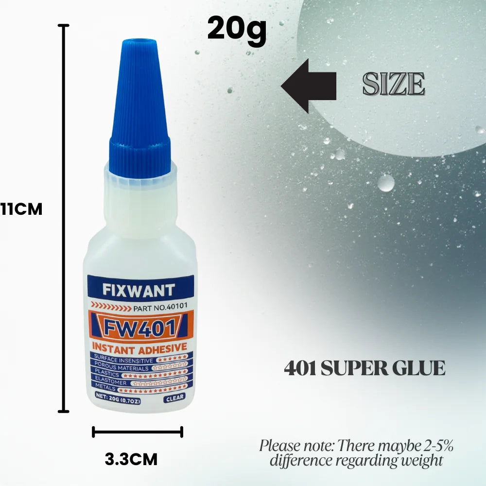 20g FW401/406/495/480 Super Glue Instant Quick-Drying Cyanoacrylate Adhesive Leather Rubber Wood Metal Strong Bond Liquid Glue