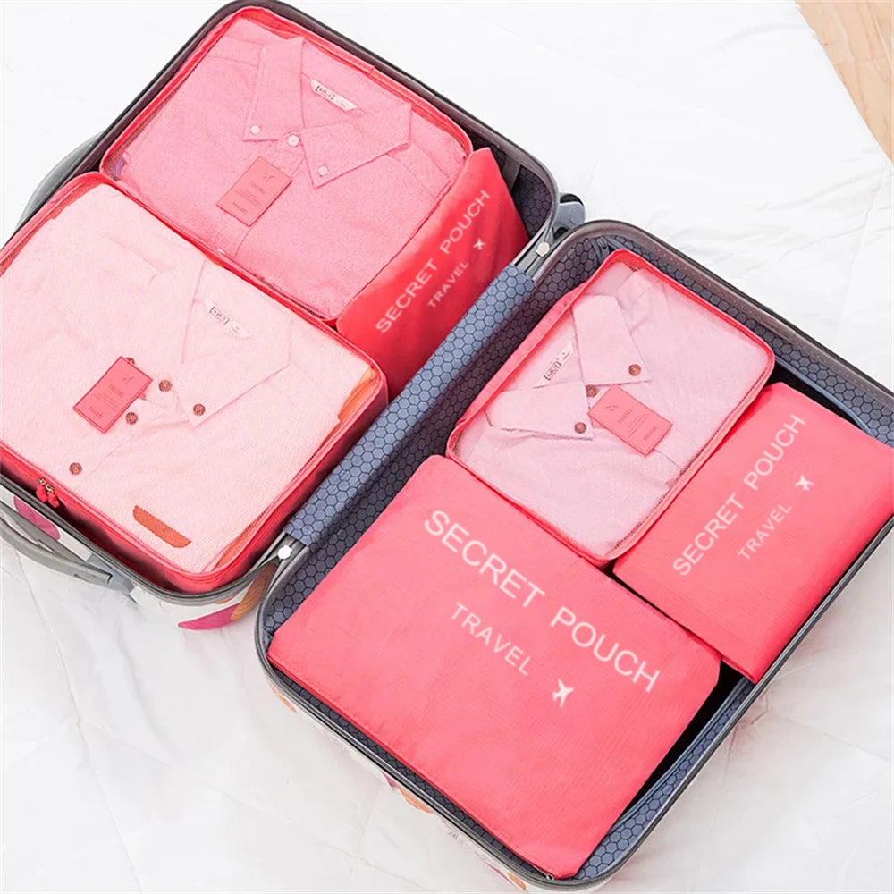 6pcs/Set Travel Storage Bag Portable Large Capacity Luggage Clothes Sorting Organizer Set Dry And Wet Separate Storage Bag