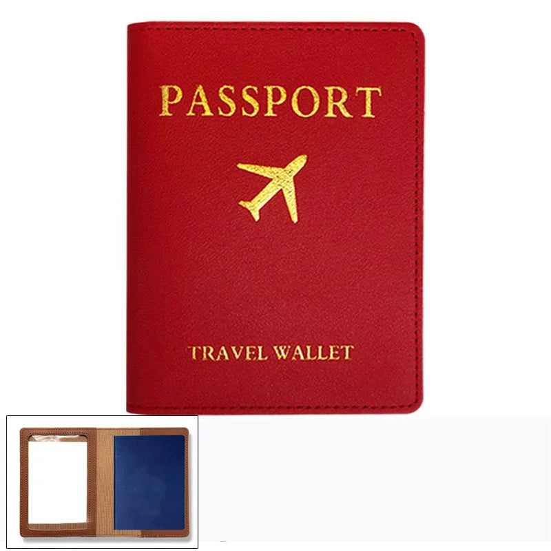 1pcs PU Leather Passport Cover Holder Women Men Passport Cover Flight Ticket Clip Multifunctional Passport Wallet Id Holder Case