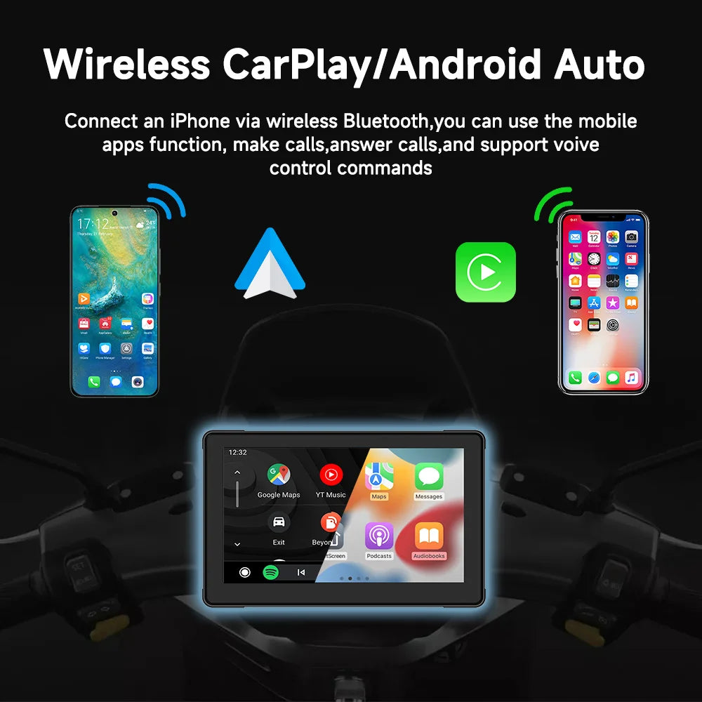 5/7 Inch Portable Motorcycle DVR GPS Navigation IPX8 Waterproof LCD Display For Wireless CarPlay Android Auto Multimedia Player