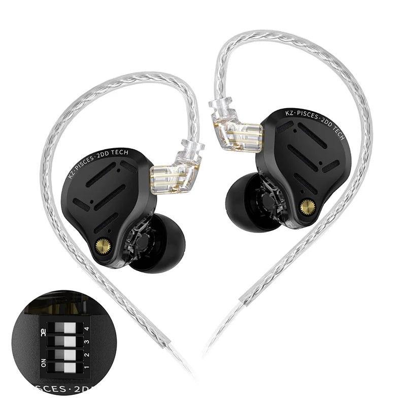 KZ Pisces Dual Dynamic Drive Unit Earphones With Sound Adjustment Switch Two Versions In Ear Earbuds