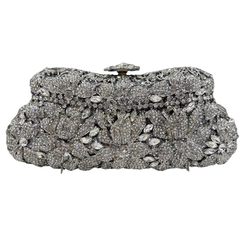 High Quality Flower Hollow Diamond Wedding Dinner Ladies Diamond Chain Bag Evening Bag