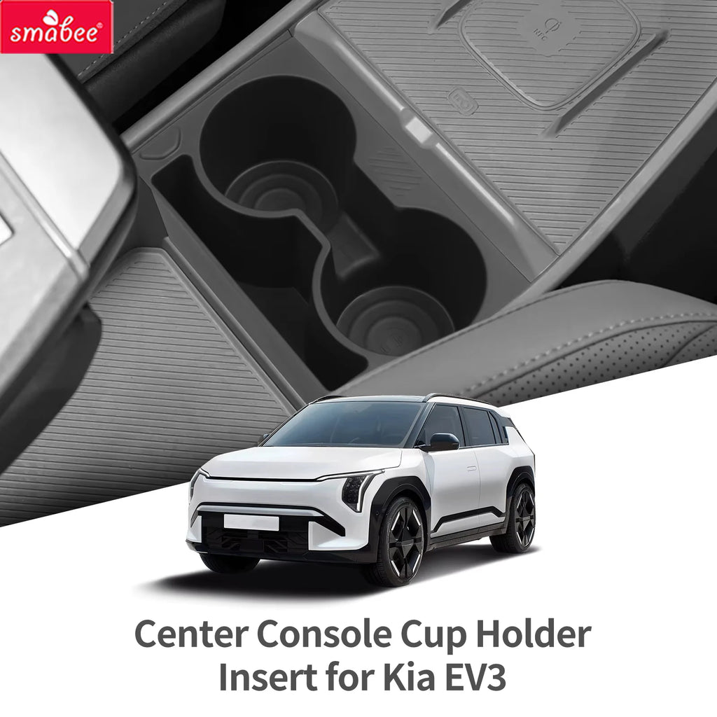 Smabee for Kia EV3/EV4 2024-2026 Center Console Cup Holder Shock-Absorbing Storage Tray TPE Car Accessories Black