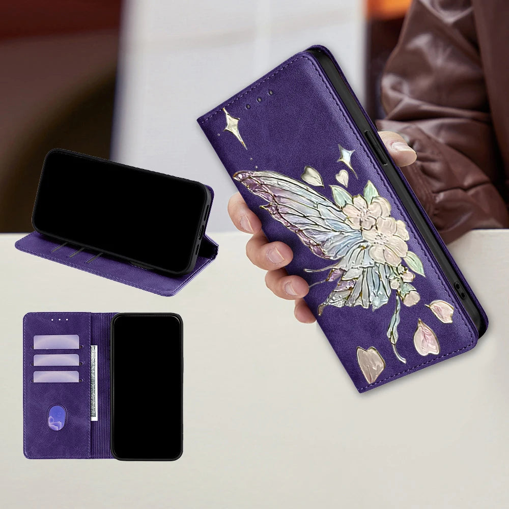 Painted Magnetic Flip Leather Wallet Case For Samsung Galaxy S26 Ultra S25 FE Galaxy S24 S23 S22 S25 Edge S26 Plus Cover Funda