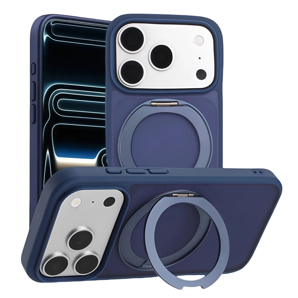For Magsafe Magnet Ring Rotating Fold Magnetic Stand Phone Case For iPhone 17 Pro Max Air 17Pro Solid Color Matte Armor Cover