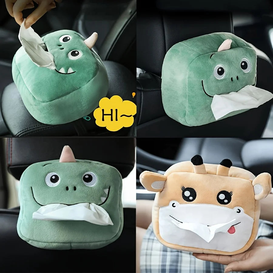 1Pc Cute Cartoon Plush Tissue Storage Bag Hanging Tissue Box for Car Seat Back Armrest Sun Visor Interior Decor Accessory Friend