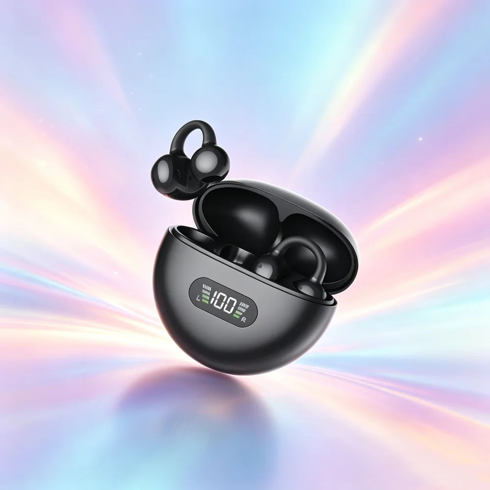 New TWS Bone Conduction Earphones Bluetooth 5.3 Earbuds Clip on Ear Comfortable Sport Digital Display Headsets for smartphones