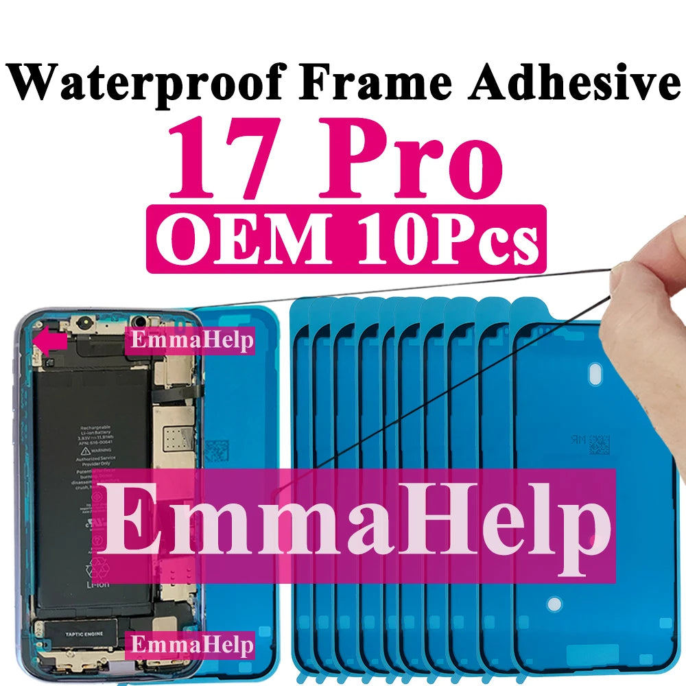 10pcs Waterproof Sticker for iPhone 16 Pro Max 17 14 13 12 11 15 XS XR 8 SE 3M Seal Adhesive Pre-Cut LCD Screen Frame Tape Glue