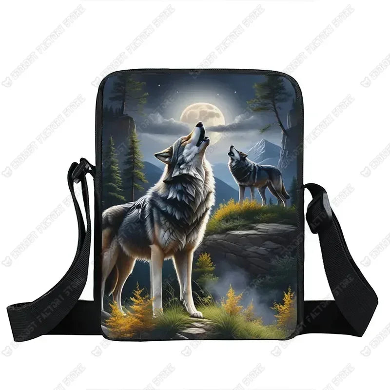 Howling Wolf Pattern Crossbody Bags Wolf Under The Moonlight Women Handbag Shoulder Bags Messenger Bag Key Phone Holder Book Bag