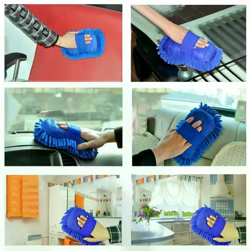 1/2Pcs Blue Microfiber Chenille Car Wash Kit, Auto Cleaning Sponge Pad Washing Glove Towel, Essential Auto Detailing Accessories