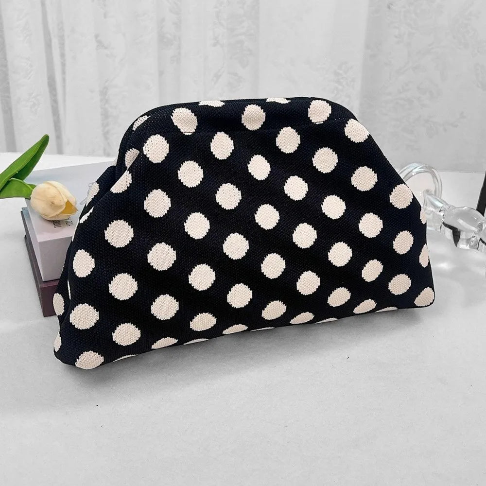 Casual Polka Dot Clutch Bag Portable Colorblock Dumpling Clutch Large Capacity Handbag Women