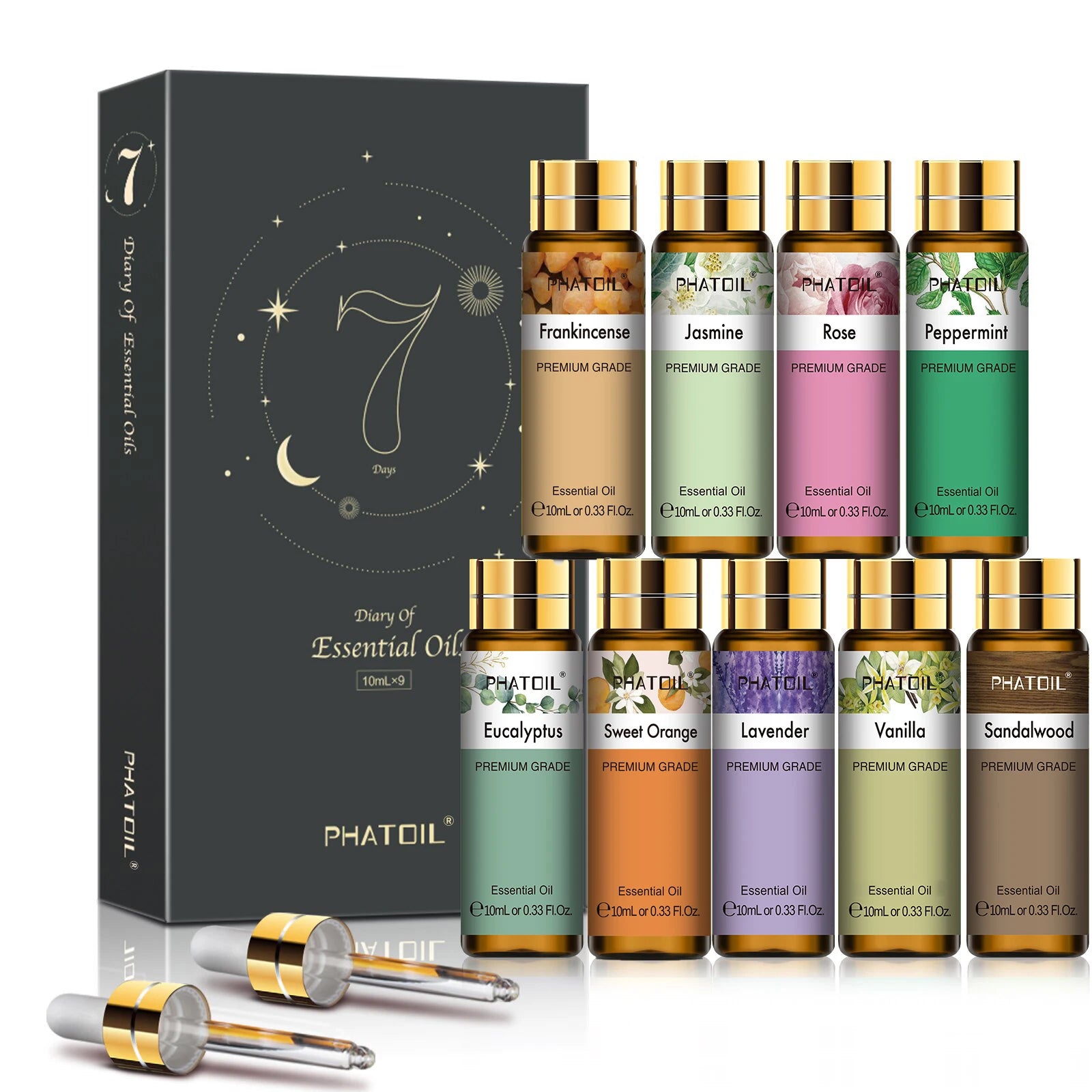 PHATOIL 1/9PCS Essential Oils Gift Set-10ml Pure Essential Oil For Diffuser Aromatherapy Candle Making Lavender Vanilla Oils