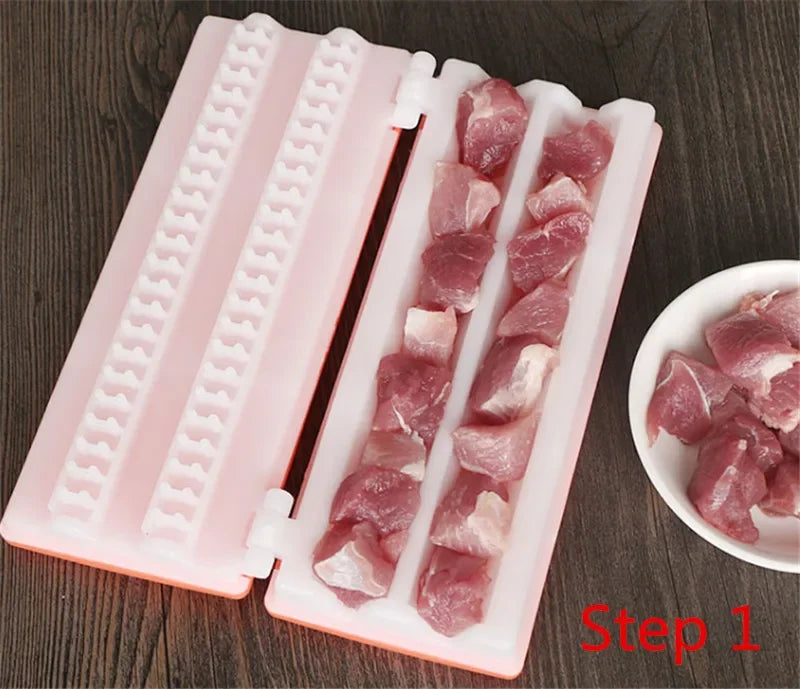bbq needle with Meat Grill Skewer Barbecue Grill Needle Box Safety Meat bbq tools String Shish Beef Mutton Kebab Skewers maker