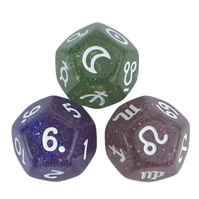 3Pcs Astrologys Dices 12-Sided Dices Divinations Tool Tarots Constellations Dices 54DE