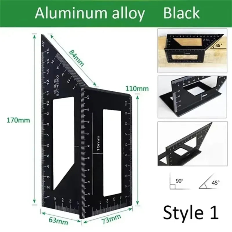 Multi Functional Aluminum Alloy Square Ruler, 45 Degree and 90 Degree Angle Measuring Ruler, Woodworking Measuring Tool