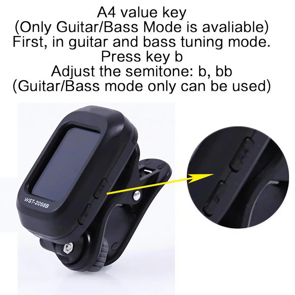 Digital Acoustic Clip Type Guitar Tuner Rotatable Clip-on Tuner LCD Display for Chromatic Acoustic Guitar Bass Ukulele Guitar
