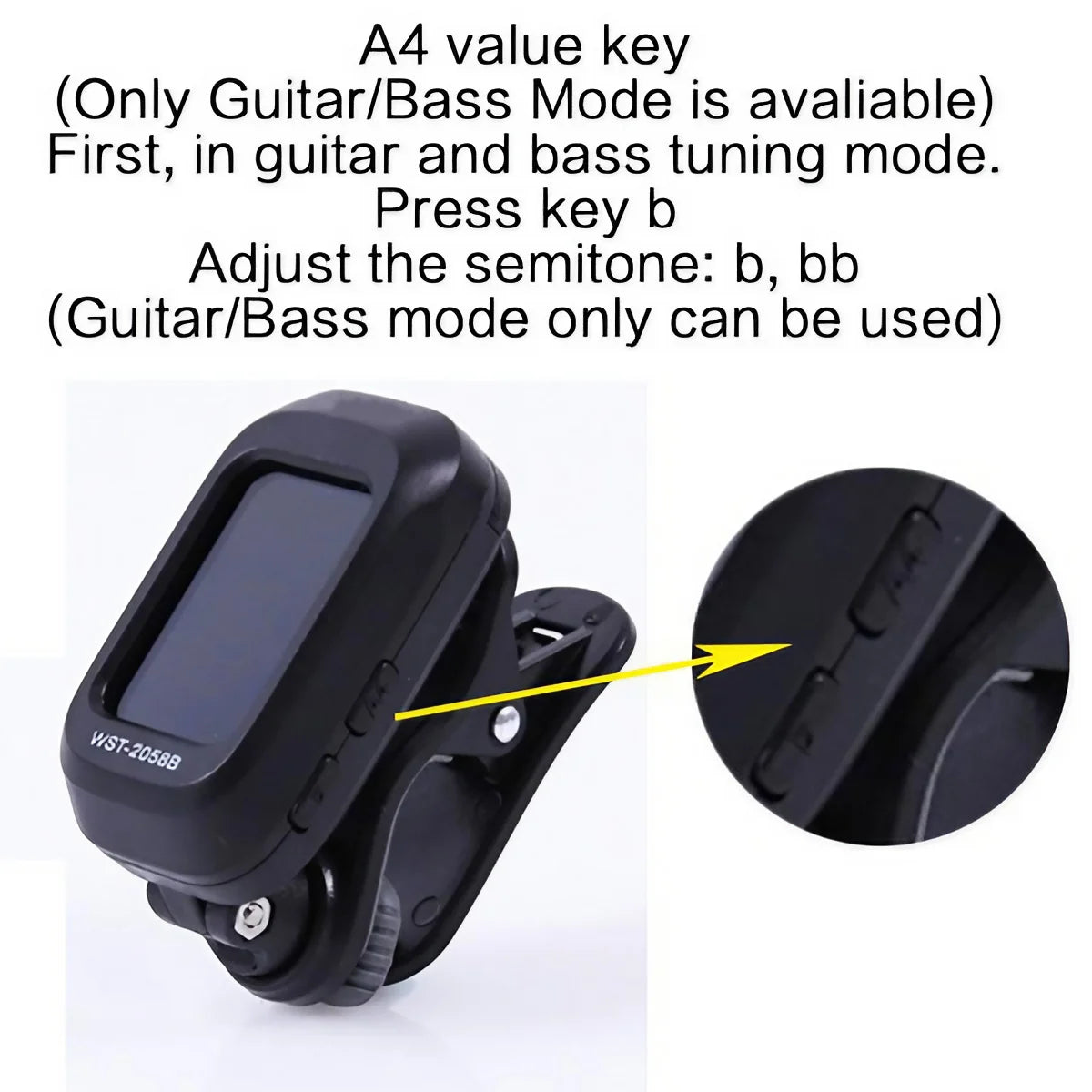 Digital Acoustic Clip Type Guitar Tuner Rotatable Clip-on Tuner LCD Display for Chromatic Acoustic Guitar Bass Ukulele Guitar