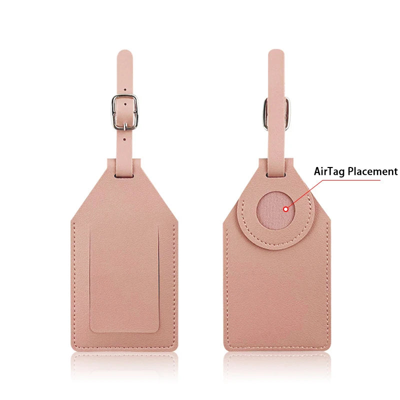 PU Leather Luggage Tag with Tracker Holder Privacy Flap ID Card Window Adjustable Buckle Travel Suitcase Name Label Accessories