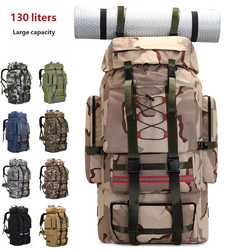 130L Hiking Camping Backpack Travel Large Luggage Bag Trekking Outdoor Sports Pack Molle Trekking Rucksack with Reflective Strip