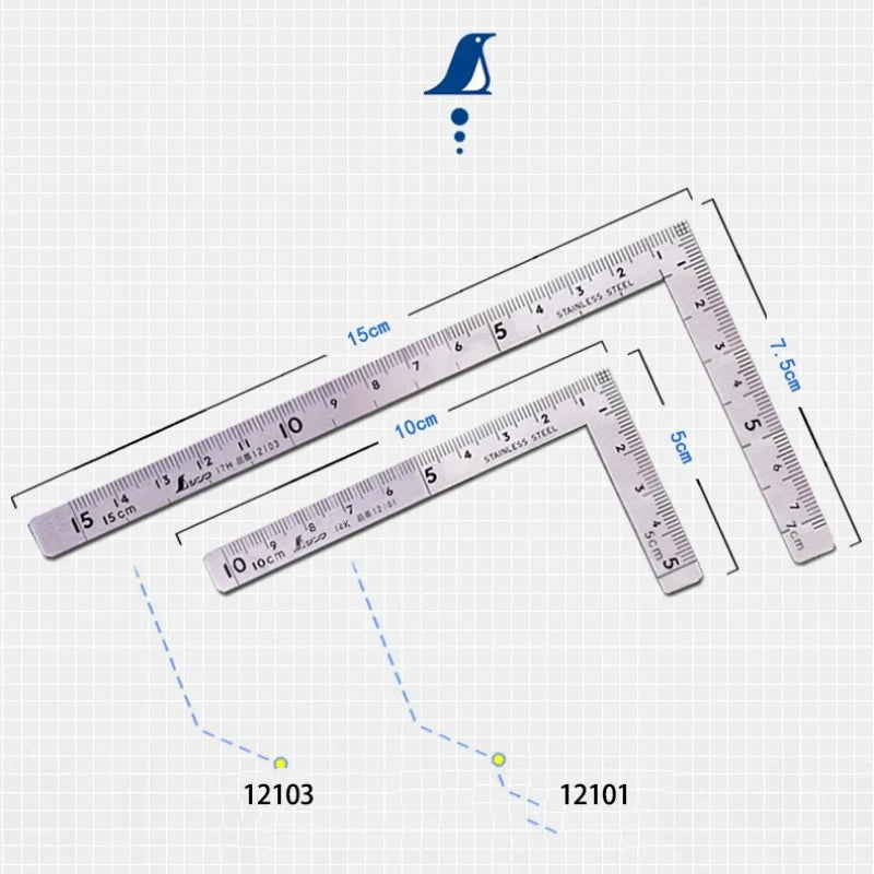 SHINWA 12101/12103/10424 High-Precision Mini Right Angle Gauge 90° Polished Double-Sided Scale