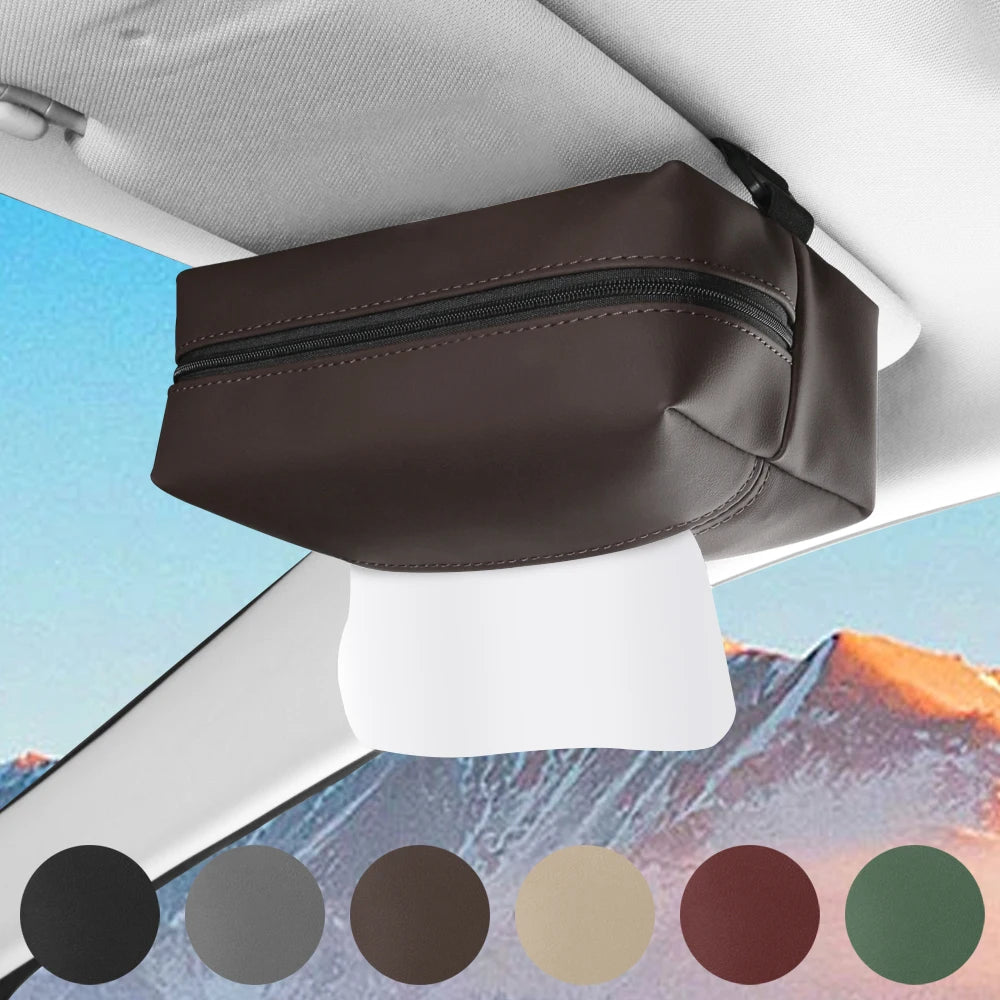 Car Tissue Holder, Car Sun Visor Tissue Box, Universal PU Leather Tissue Box for Sun Visors, Center Armrests and Seat Backs