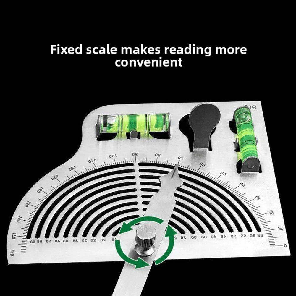 Multi-Function Stainless Steel Angle Measuring Tool Combining Protractor Level and Straightedge for Workshop Use