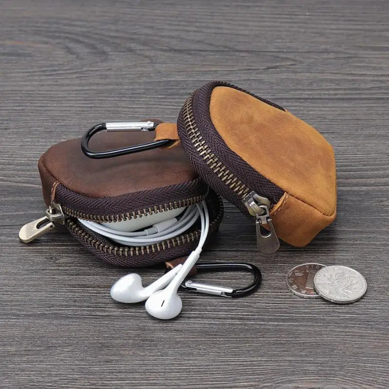 .Hot Sale-PU Leather Coin Purse Retro Small Zipper Pouch For Coins Earphones Accessories Bag Pendant