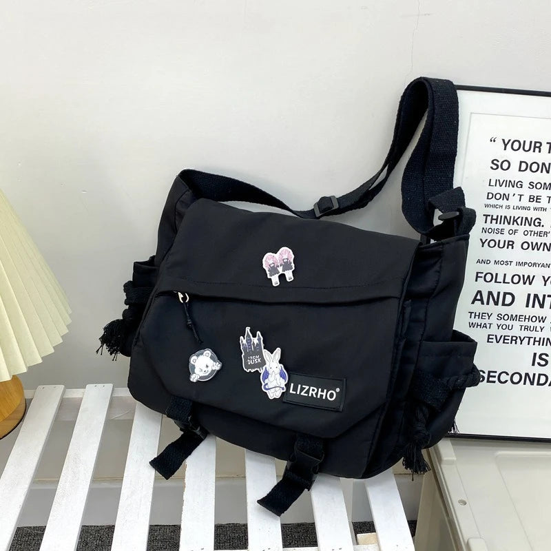 Women Nylon Handheld Shoulder Messenger Bag Versatile Large Capacity Crossbody Bag Retro Work Travel Postman Bag Youth Schoolbag
