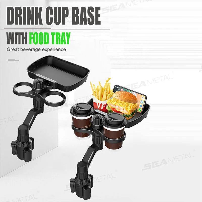 BLALION Car Dual Cup Holder Expander Adjustable for 360° Rotating Multifunctional Auto Seat Cup Holder Snack Tray Drink Holder