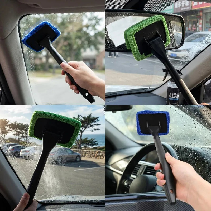 Car Window and Windshield Cleaning Brush Set Portable Glass Clean Tool with Extended Handle and Cleaning Squeegee