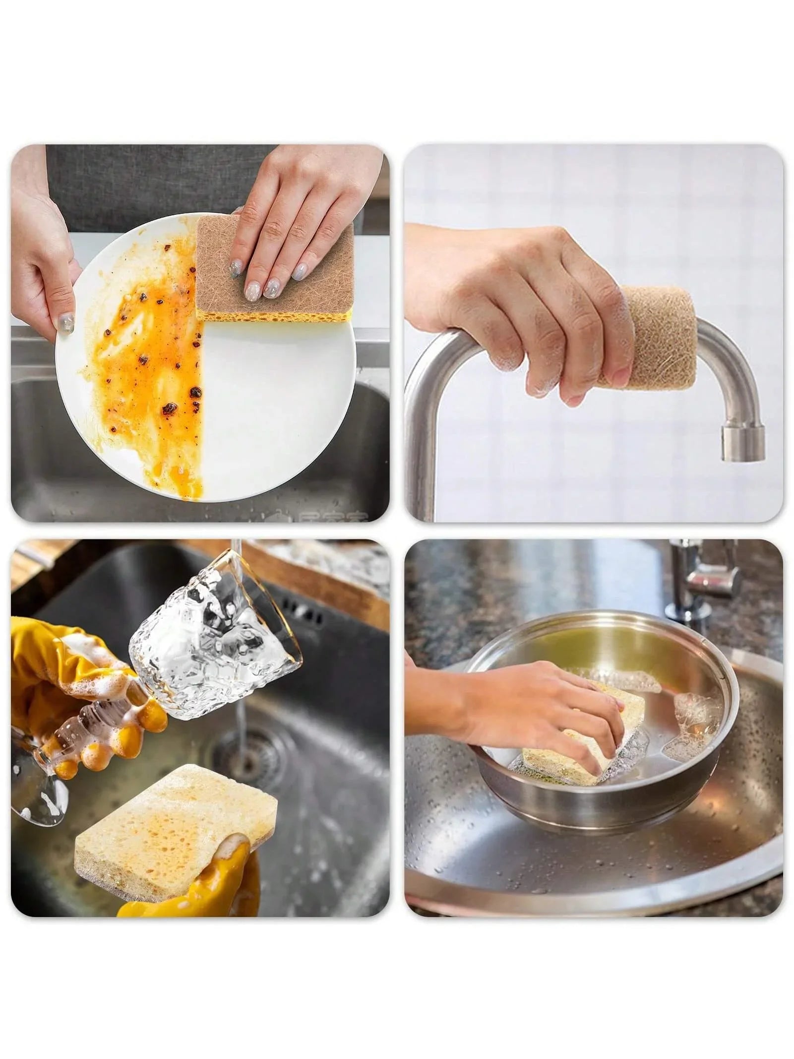 Biodegradable compostable cellulose and coconut scrubbing sponge -6 eco-friendly sponge tableware pieces ﻿