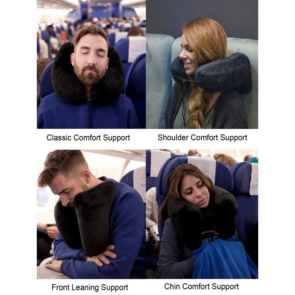 1PC Neck Pillow Travel Inflatable U-shaped Pillow H Hooded Aviation Neck Pillow with a Blackout Windproof Cap Portable