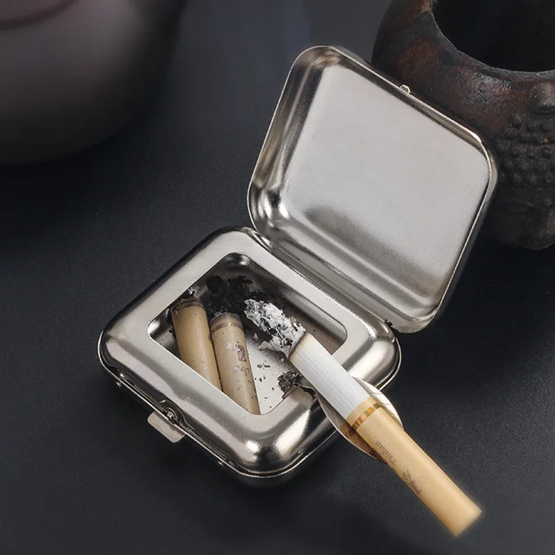 1pc Portable Ashtray, Metal Pocket Ashtray, Windproof Ashtray With Lid, Stainless Steel Car Ash Tray For Car