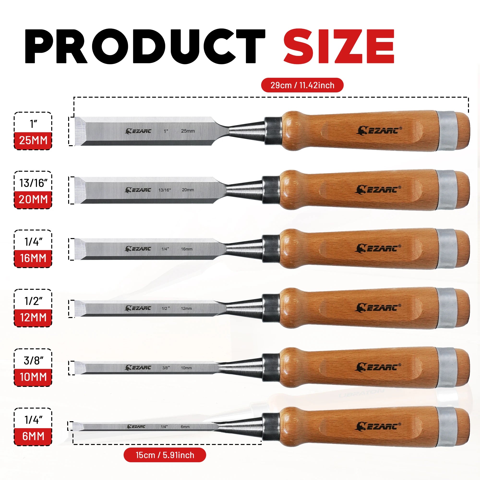 EZARC Wood Chisel Tool Sets, 6Pcs Woodworking Carving Chisel Kit with Premium Wooden Case for Carpenter Craftsman, Gift for Men