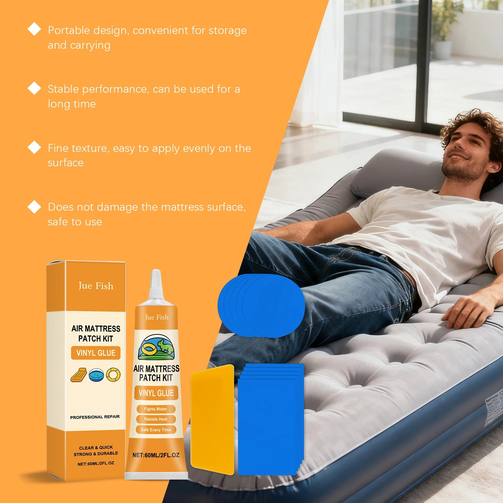 Inflatable Repair Kit Airbed Patch Glue Waterproof Sealant Pool Camping Bed Maintenance Strong Bond 60ml Vinyl Adhesive Seal Kit