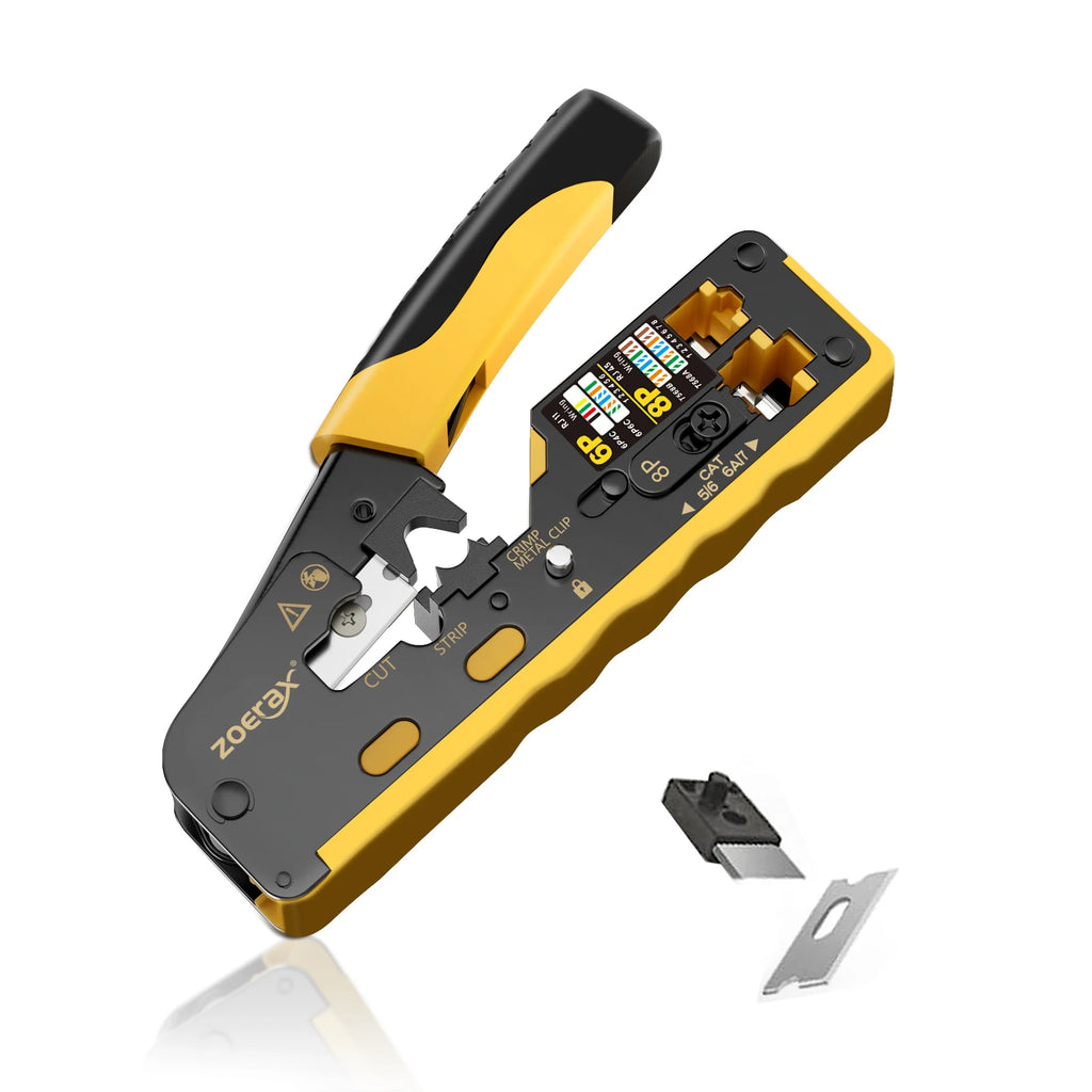 ZoeRax RJ45 Cat7 Crimp Tool Ethernet Crimping Tool Wire Cutter Crimper For Cat7 Cat6a Cat6 Cat5e Pass Through Connectors