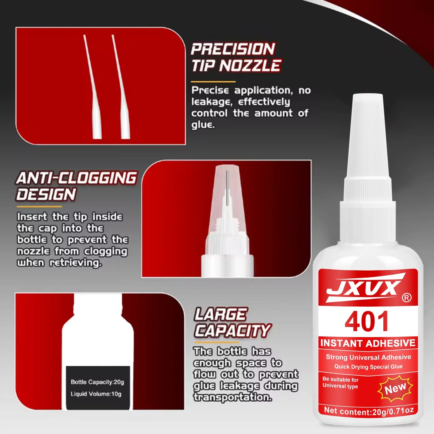 JXVX 401 Instant Strength Adhesive 20g Precision Universal Needle Force Tape for Repair of Various Materials 1-10pcs